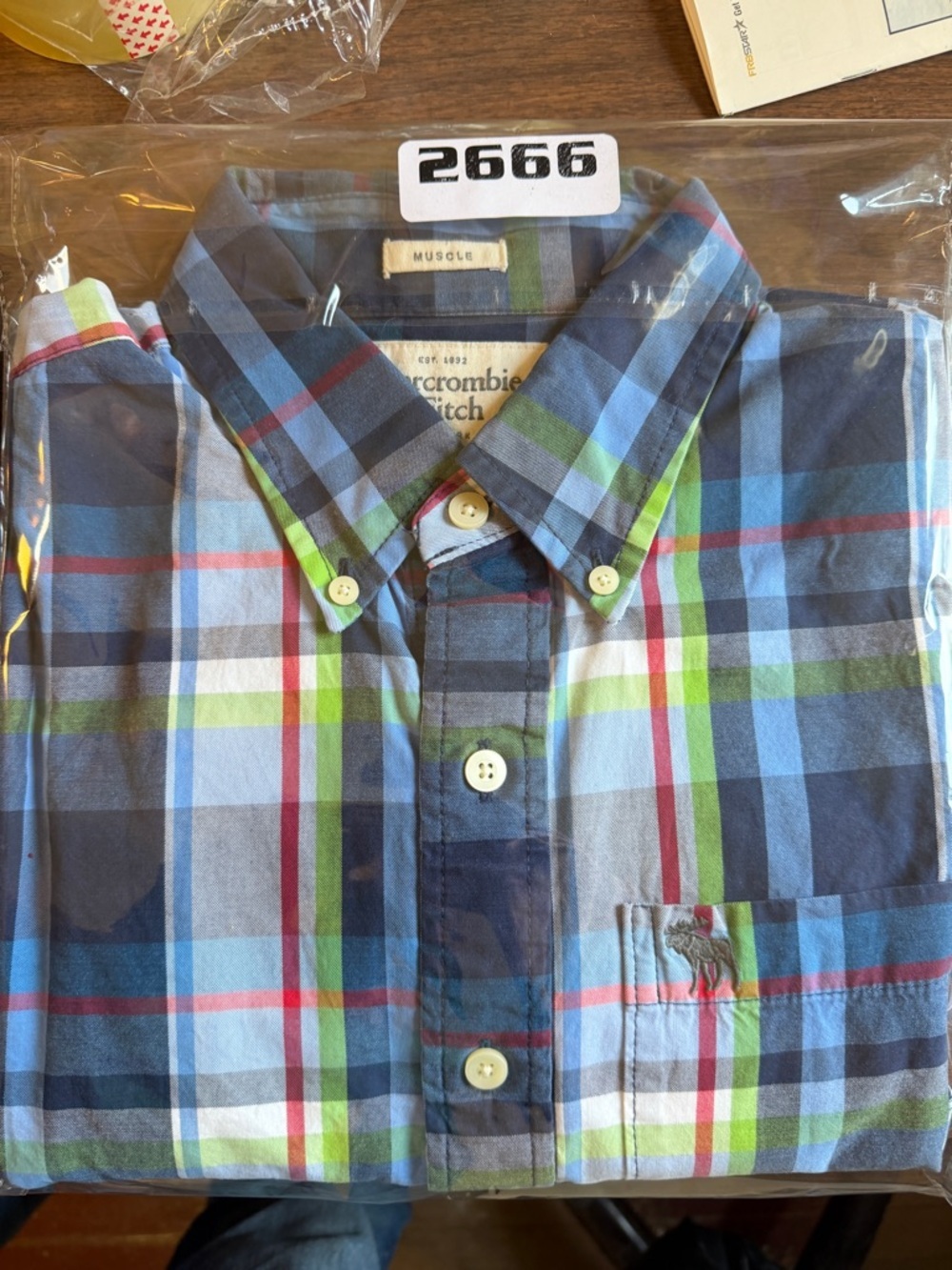 Abercrombie & Fitch Men's Muscle Blue and Green Plaid Shirt - Picture 9 of 9